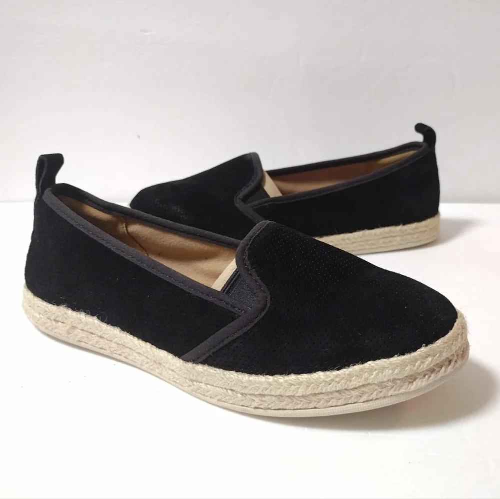 Clarks Azella Major Women’s 8.5 Black Suede Comfort Espadrille Flat Loafer NWT
